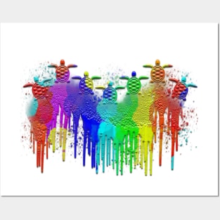 colorful Rainbow Turtles with Splashes Posters and Art